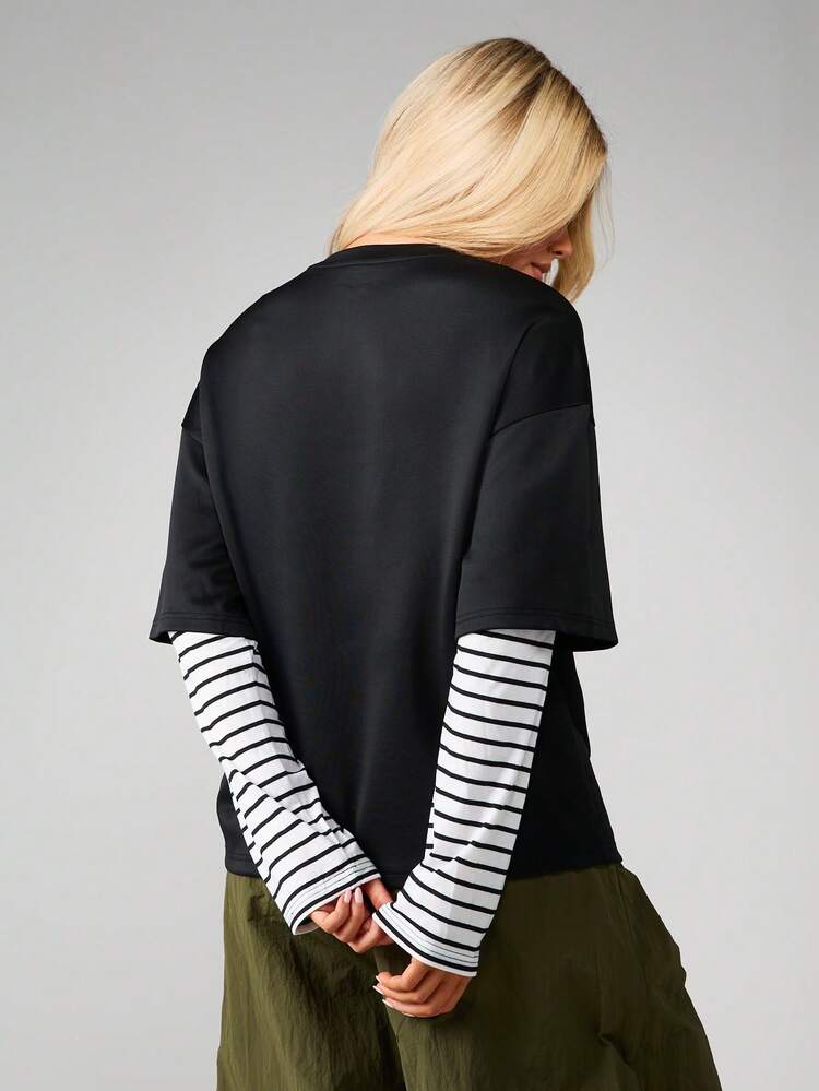 MISSGUIDED Oversized Crew Neck T-Shirt With Short Sleeves Layered Casual Streetwear Top For Fall Winter
