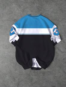 Manfinity Campus Court 男士圆领T恤，饰有加州23星图案，复古街头风经典蓝白灰撞色设计，休闲运动圆领T恤 - 彩色 - 查看 2