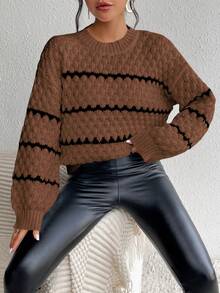 Xyvia Women's Contrast Color Minimalist Everyday Pullover Sweater - Maroon - View 5