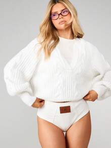 MISSGUIDED Ribbed Cotton Lounge Underwear Brief With Logo Patch - White - View 4