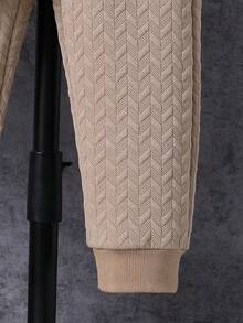 Genkimix Kids 2件套男童休闲纯色长袖保暖拉链外套和裤子套装，适合秋冬季休闲及户外穿着，男童套装，保暖内衬 - 卡其色 - 查看 6