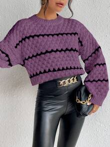 Xyvia Sweater Pullover Minimalis Warna Kontras untuk Wanita, Cocok untuk Sehari-hari - Purple - View 6