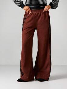 MISSGUIDED Wide Leg Suede Joggers With Side Stripe Detail For Casual Comfort - Brown - View 5