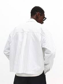 SUMWON 条纹长袖衬衫，常规领，商务休闲办公穿着，男士条纹衬衫，宽松男士正装衬衫，纯色男士长袖衬衫 - 白色 - 查看 2