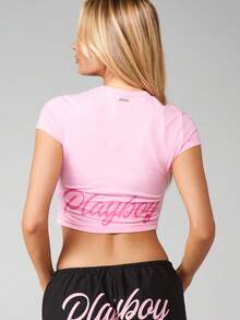 Missguided x Playboy Áo thun crop top tay ngắn thêu họa tiết trái tim cho bé - Hồng - Xem 2