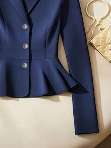 Franclia Women's Fashionable Elegant Ruffle Trim Cardigan Jacket - Navy Blue - View 4