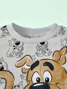 SCOOBY-DOO X SHEIN 2pcs Baby Boy Cartoon Puppy & Letter Graphic Casual Long Sleeve Sweatshirt And Pants Sports Outfit Baby Tracksuit - Grey - View 5