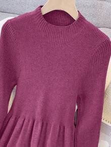 GlowEve 时尚高端别致圆领修身休闲长款开衫和针织中长连衣裙两件套，秋冬 - 紫羅蘭色 - 查看 5