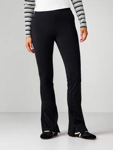 MISSGUIDED 女士高腰喇叭裤，裤脚开衩设计 - 黑色 - 查看 1