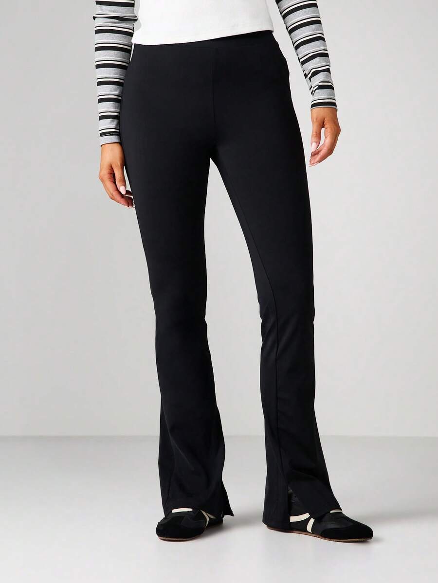 MISSGUIDED 女士高腰喇叭裤，裤脚开衩设计 - 黑色 - 查看 1