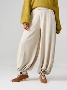 MISSGUIDED Pantalones globo, pantalones casuales de pierna ancha con cintura elástica, pantalones holgados y cómodos para mujer con ajuste relajado - Caqui - Ver 1