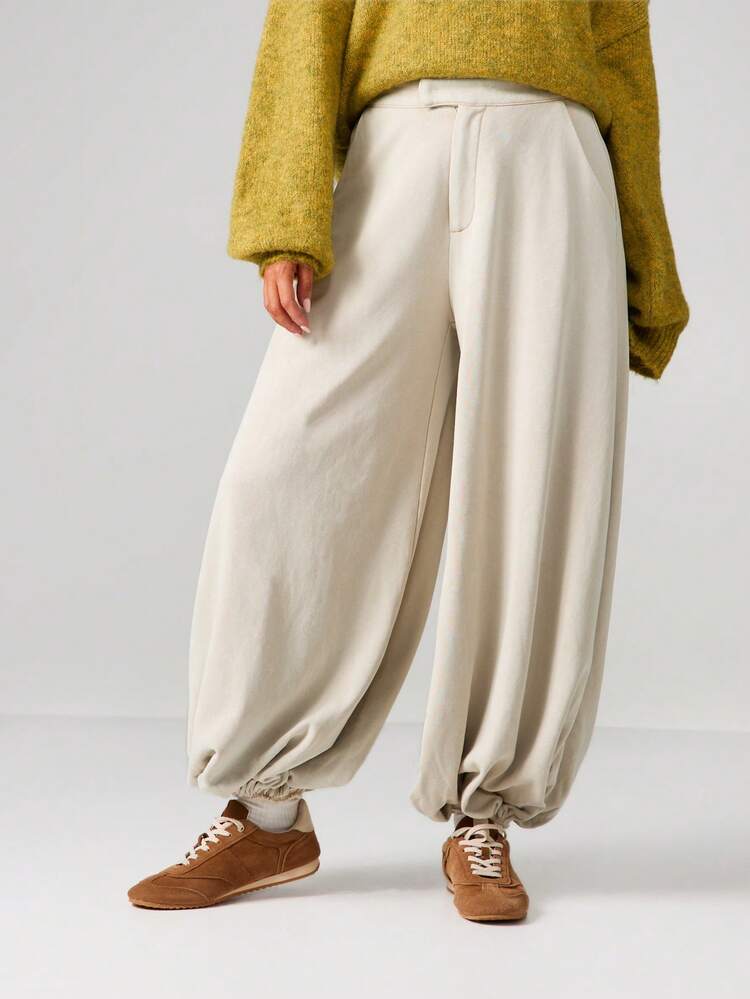 MISSGUIDED Balloon Pants Casual Wide Leg Trousers Elastic Waistband Comfortable Baggy Pants For Women Relaxed Fit