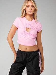 Missguided x Playboy Áo thun crop top tay ngắn thêu họa tiết trái tim cho bé - Hồng - Xem 4