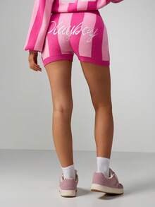 Missguided x Playboy Quần short dệt kim nữ có sọc dọc và thêu chữ thảo hoàn hảo cho trang phục mặc nhà mùa xuân hè - Nhiều màu - Xem 5