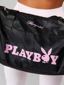 Missguided x Playboy Large Duffel Bag With Crossbody Strap And Side Compartments For Gym Travel Weekend Trips