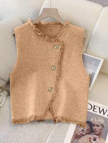 GlowEve Fashionable High-End Chic Round Neck Slimming Casual Long Cardigan & Knit Dress Two Pieces Set, Autumn/Winter - Khaki - View 3