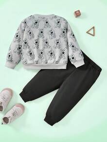 SCOOBY-DOO X SHEIN 2pcs Baby Boy Cartoon Puppy & Letter Graphic Casual Long Sleeve Sweatshirt And Pants Sports Outfit Baby Tracksuit - Grey - View 2