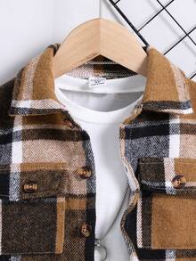 1pc Young Boy Casual Plaid Front Flap Pocket Shacket, Suitable For 4-7 Years Old Boys To Wear For Outings And School In Winter, Autumn And Spring - Yellow - View 3