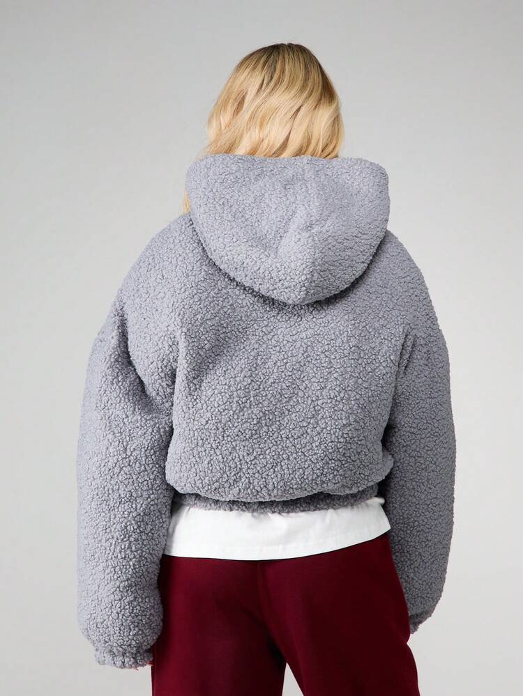 MISSGUIDED Oversized Copenhagen Sports Department Hoodie Jacket With Sherpa Fleece Texture And Hood
