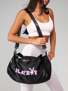 Missguided x Playboy Large Duffel Bag With Crossbody Strap And Side Compartments For Gym Travel Weekend Trips