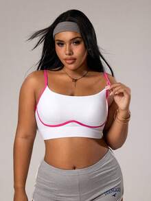 SHEIN Sovereign Charm Plus Size Women Seamless White Sports Bra - White - View 4