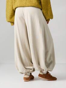 MISSGUIDED Pantalones globo, pantalones casuales de pierna ancha con cintura elástica, pantalones holgados y cómodos para mujer con ajuste relajado - Caqui - Ver 2