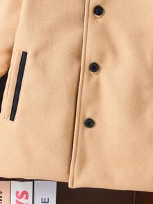 SHEIN 1件男童休闲撞色立领外套，秋冬季轻薄灰色长袖羊毛大衣，新款上市，适合日常穿着、户外活动、校园等场合。 - 卡其色 - 查看 6