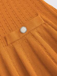 GlowEve 初秋法式优雅风藏青色镂空复古荷叶边下摆优雅长袖短款针织连衣裙 - 珊瑚橙 - 查看 4