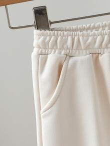 SHEIN Young Girls' Casual Solid Color Sweatshirt & Sweatpants Set - Apricot - View 8