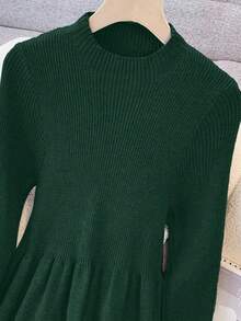 GlowEve Conjunto de dos piezas de elegante y sofisticado cárdigan casual de cuello redondo adelgazante y vestido de punto, para otoño/invierno - Verde Oscuro - Ver 5