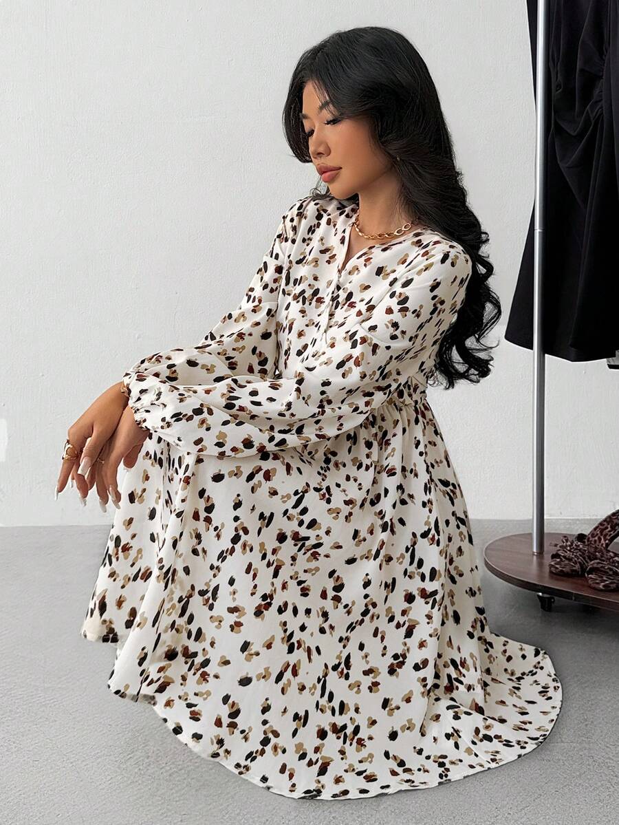 少女碎花编织V领长袖修身休闲A字法式连衣裙，秋冬新品，适合年轻女孩日常穿着、上学、秋冬季，搭配白衬衫，返校季、学院风、圣诞节、女孩冬装、圣诞服装、派对服装、日常上学、生日服装、公主装、母女/姐妹亲子装、万圣节。 - 杏色 - 查看 1