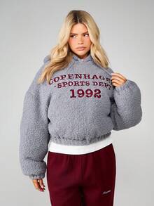 MISSGUIDED Oversized Copenhagen Sports Department Hoodie Jacket With Sherpa Fleece Texture And Hood - Grey - View 4