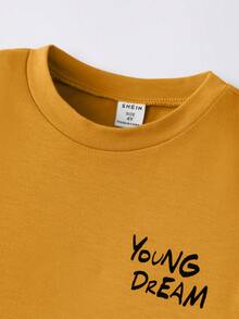 SHEIN 两件套：男童字母印花圆领短袖T恤和休闲工装裤 - 薑色 - 查看 6