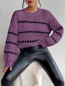 Xyvia Sweater Pullover Minimalis Warna Kontras untuk Wanita, Cocok untuk Sehari-hari - Purple - View 5