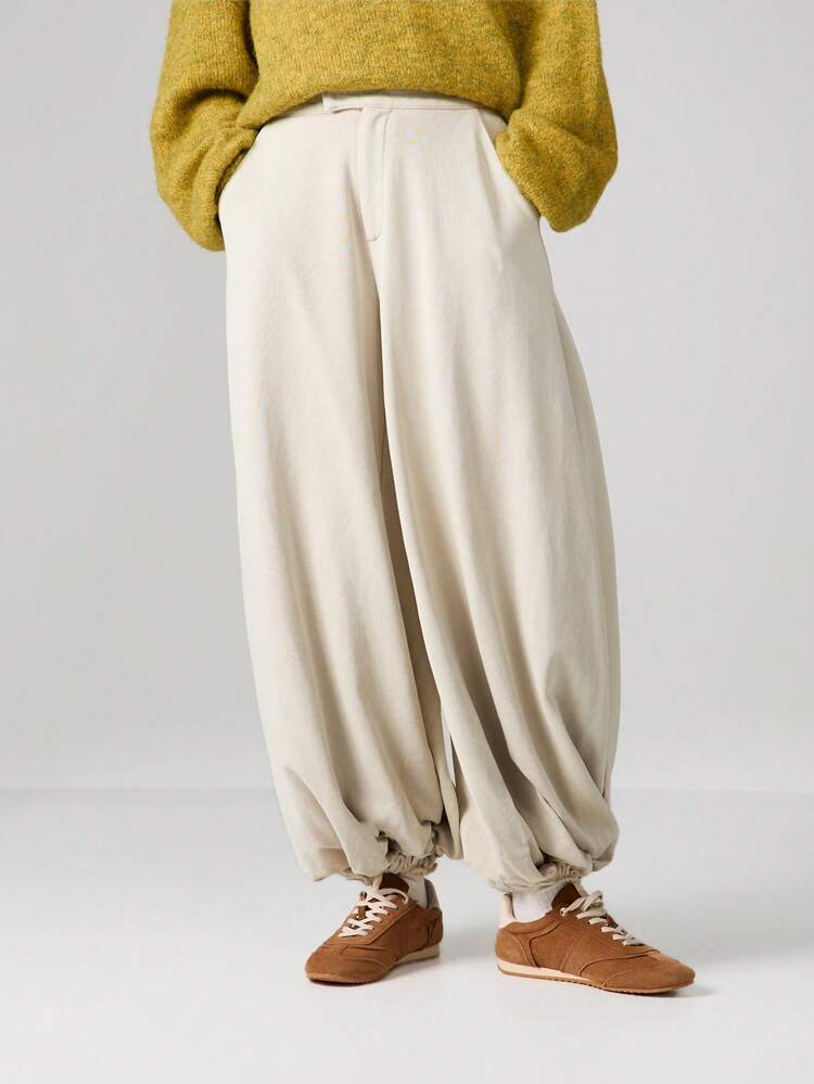 MISSGUIDED Balloon Pants Casual Wide Leg Trousers Elastic Waistband Comfortable Baggy Pants For Women Relaxed Fit