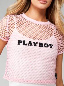 Missguided x Playboy 网眼露脐上衣搭配吊带背心内衬两件套夏季休闲街头风 - 彩色 - 查看 4