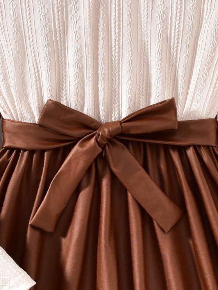 Sparklyn فستان بياقة وأكمام طويلة مخطط للفتيات المراهقات في فصل الخريف/الشتاء، بتصميم لوحات ملونة باللون البني، أنيق وعصري، مناسب للحفلات والارتداء اليومي وأكثر المناسبات - بني - مشاهدة 5