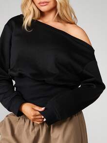 MISSGUIDED 露肩卫衣，收腰设计，长袖，适合休闲冬季穿着 - 黑色 - 查看 4