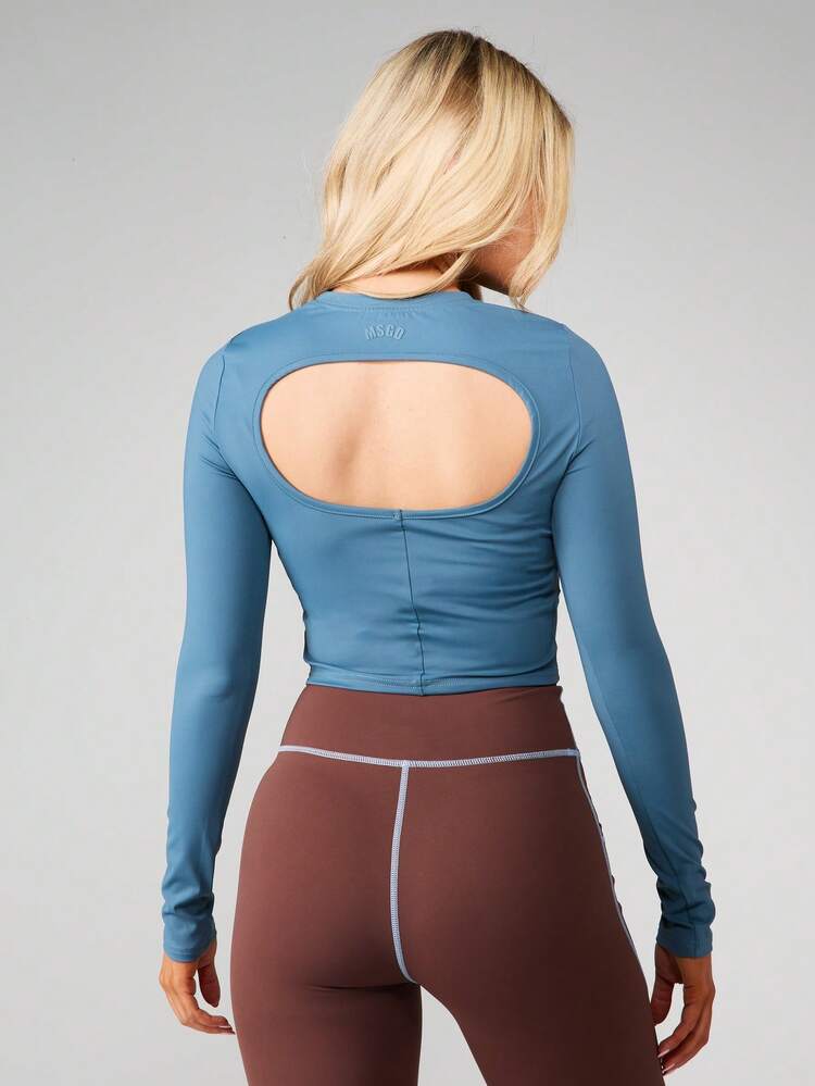 MISSGUIDED Active Long Sleeve Crop Top With Open Back Cut Out Detail For Workout Training