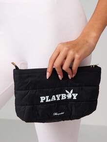Missguided x Playboy Quilted Logo Cosmetic Makeup Pouch Travel Organizer Bag With Zipper Closure