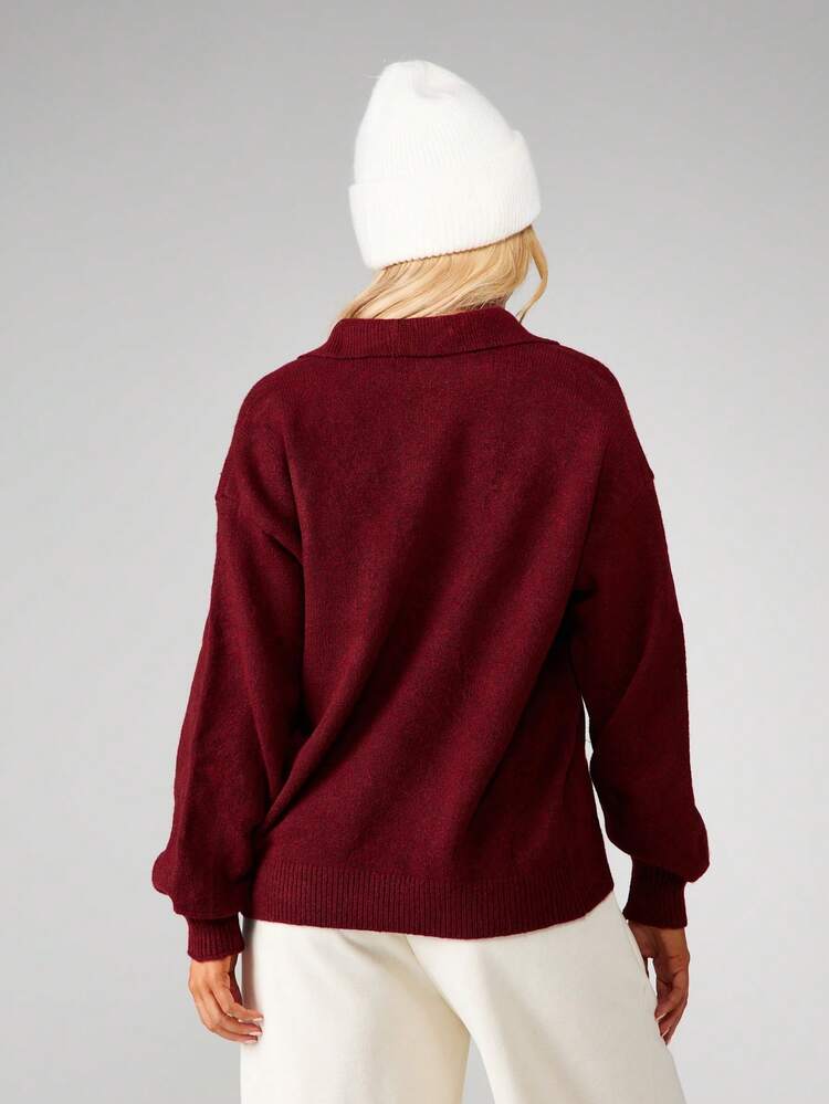 MISSGUIDED Women Christmas Holiday Graphic Knitted Collared Pullover Sweater With Winter Text Print Christmas