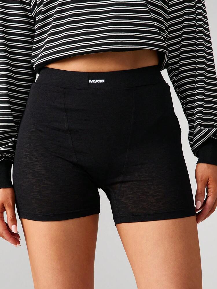 MISSGUIDED High Rise Fitted Cycling Shorts With Waistband Branding Detail Stretch Fabric