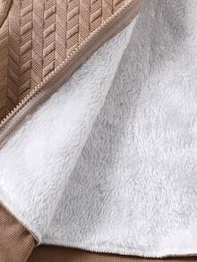 Genkimix Kids 2件套男童休闲纯色长袖保暖拉链外套和裤子套装，适合秋冬季休闲及户外穿着，男童套装，保暖内衬 - 卡其色 - 查看 8