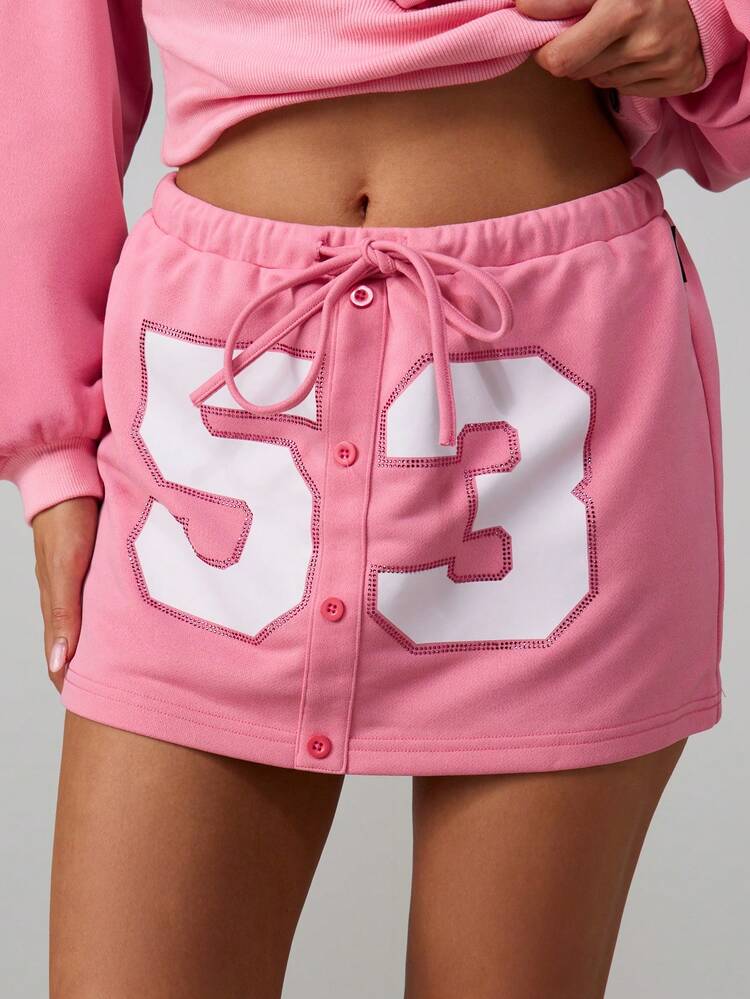 Missguided x Playboy Mini Button Front Skirt With Rhinestone Number Applique Drawstring Waist