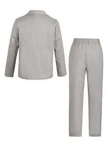 SHEIN Tween Boy Gentleman 2 Pieces Set: Minimalist Blazer Jacket + Trousers + Necktie, Formal Outfit For Birthday Party, Wedding, Graduation, Anniversary Celebration