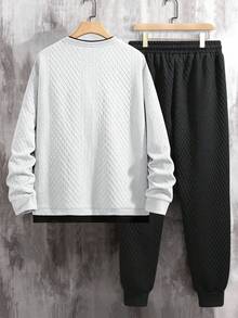 Manfinity Homme 男士撞色滚边套头衫卫衣和运动裤套装 - 白色 - 查看 2