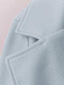 SHEIN Clasi 女士纯色腰带优雅长袖外套，秋冬黑色女式外套 - 藍色 - 查看 4