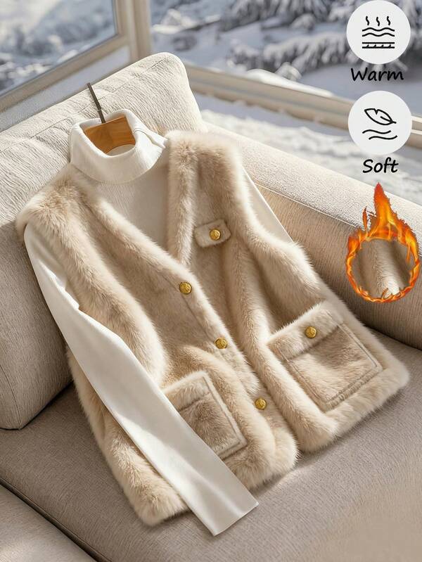 SHEIN Franclia Chaleco sin mangas de forro polar cálido para mujer, otoño/invierno