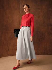 MOTF PREMIUM 女士PU纹理A字半身裙，简约设计 - 灰色 - 查看 7