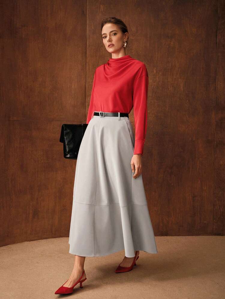 WOMEN'S PU TEXTURED A-LINE SKIRT, MINIMALIST DESIGN